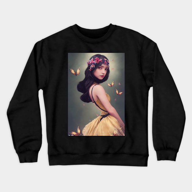 Beautiful girl with butterflies Crewneck Sweatshirt by ai1art